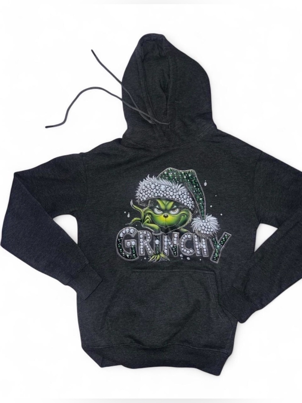 Woman's Grinch Graphic Hoodie - Dark Gray w/front pouch SM